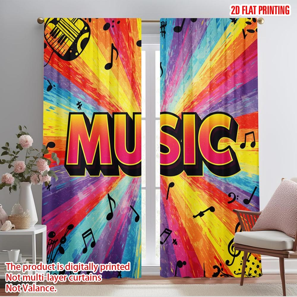 

2pcs 2D flat printing Window Curtains Music Notes Guitar Instruments Polyester Without Electricity Festive Curtains for 52.50×116.00 CM 2pcs