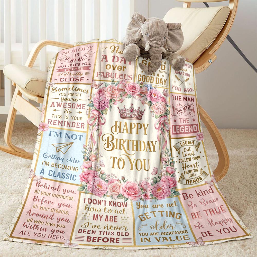 Floral Birthday Celebration Flannel Blanket-Soft and Suitable for Sofas,Beds,Offices,Travel,All Seasons,Great Gift for Holidays and Birthdays.