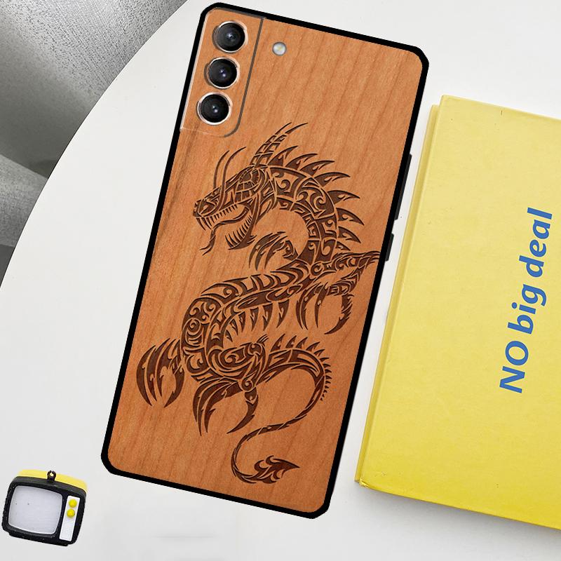 Turtle Elephant Dragon Wood Case For Samsung Galaxy S23 FE S22 Ultra S20 S21 FE S8 S9 S10 Plus Note 10 20 Ultra Cover