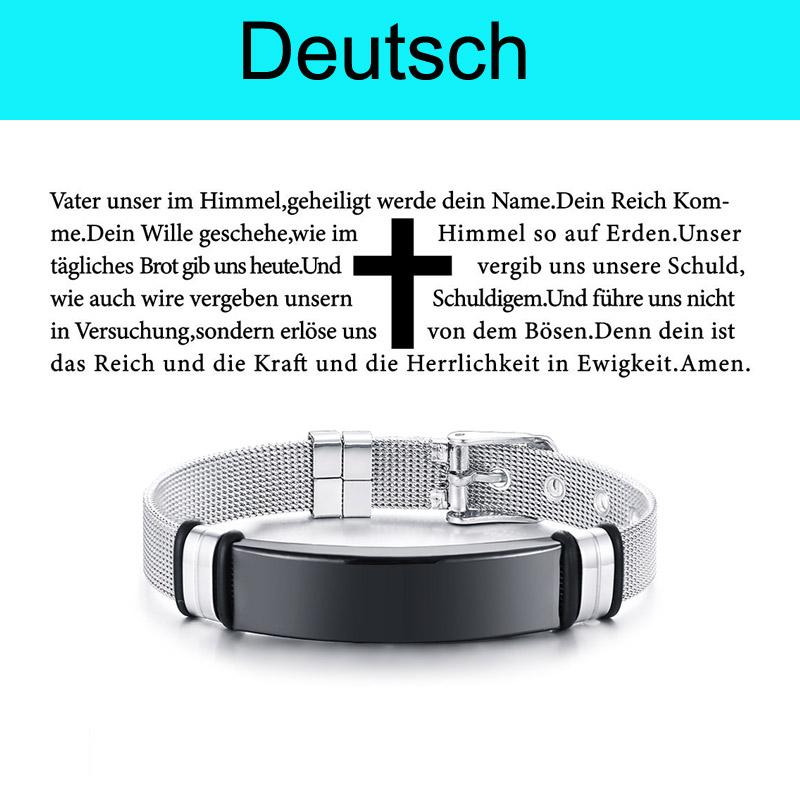 English German Korean French Bible Bracelet for Men Boys,Wateproof Stainless Steel Prayer Bracelet,Male Jewelry Gift