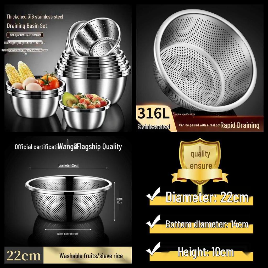 Bol Multiusage en Acier Inoxydable pour Mélanger, Laver, Cuisiner et Pétrir - Grand, Conception à Bord Roulé pour Usage en Cuisine
