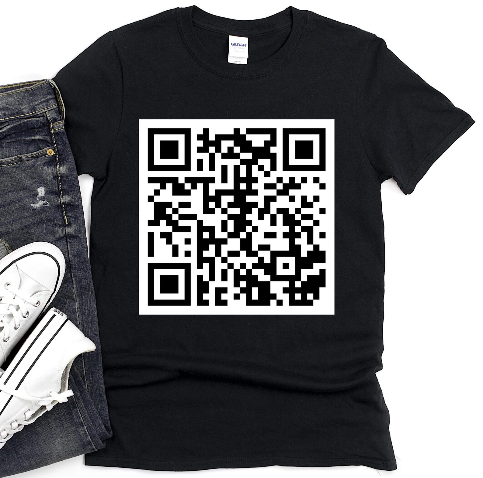 Rick Astley Never Gonna Give You Up T-Shirt | Rickroll QR Code, Meme Music Tee S
