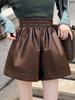 2023 Autumn/Winter Women's High-Waist PU Leather A-Line Shorts: Fashionable, Loose-Fit, Wide-Leg Korean Style