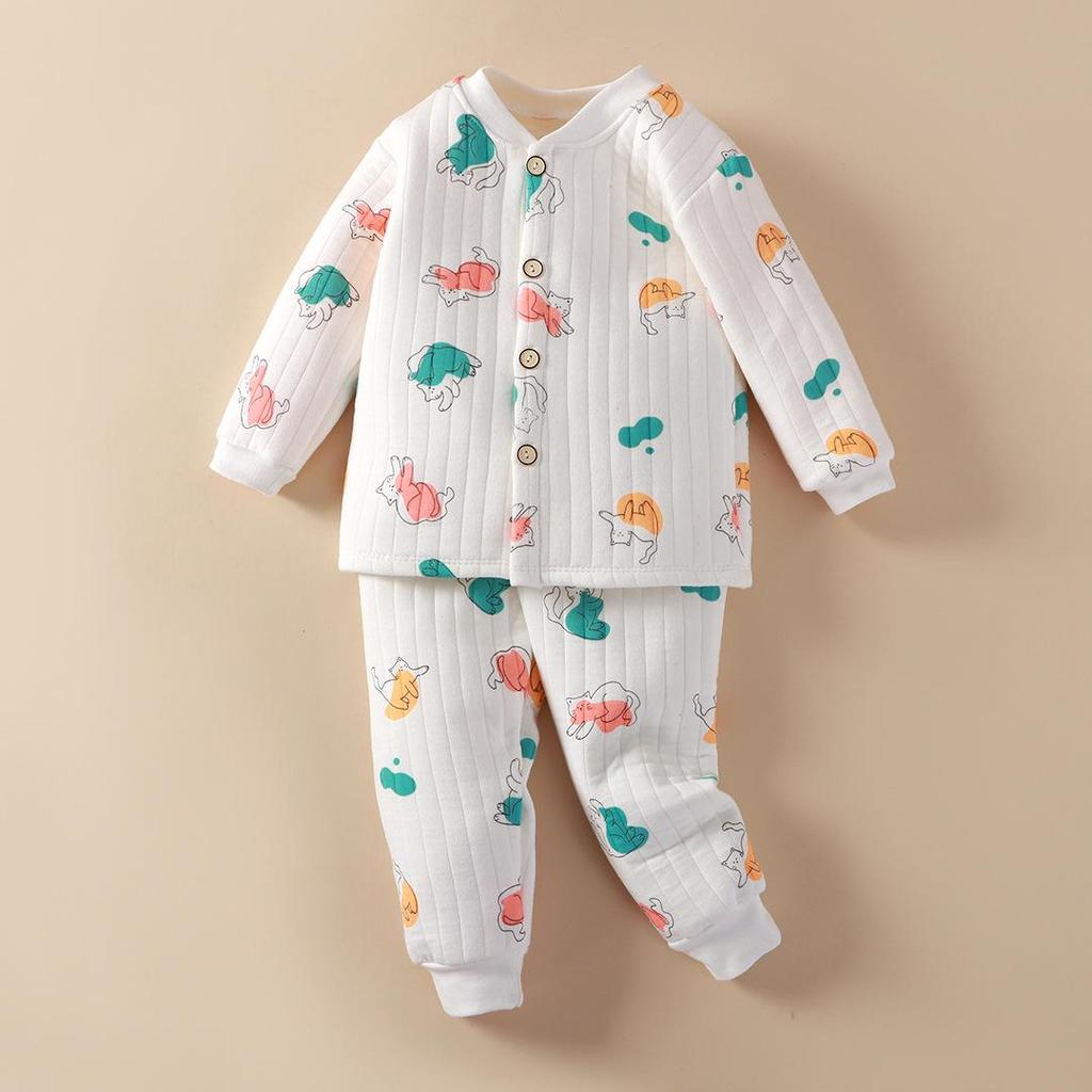 Newborn Three-Layer Warm Cotton Pajamas & Cardigan Set - Infant Class A Clothing