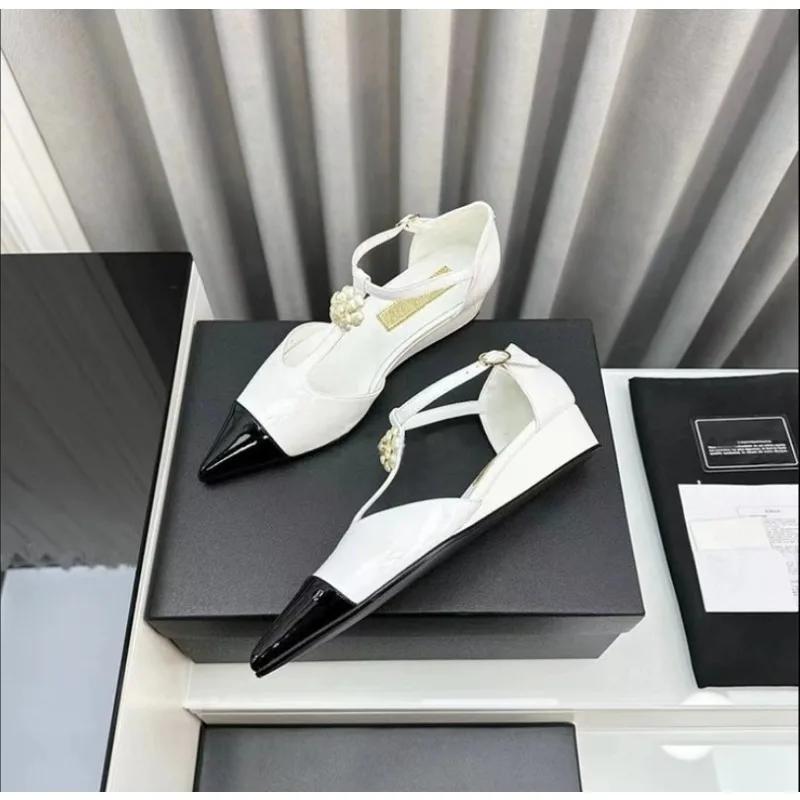 Black Pointed Toe Ladies Shoes Flower Decoration Zapatos Mujer  New Fashion Buckle Strap Sapato Feminino Cozy Women Flats