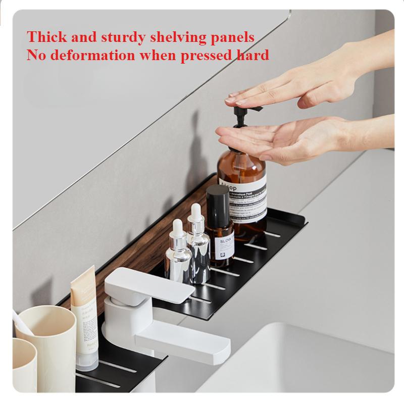 Walnut Toilet Sink Mirror Shelf Faucet Washbasin Sink Wall-mounted Storage Racks Bathroom Rack Toilet Kitchen Shelf No Punch