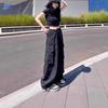 Women's Black Quick-Dry Wide-Leg Cargo Pants for Summer - Petite Jazz Street Dance Trend