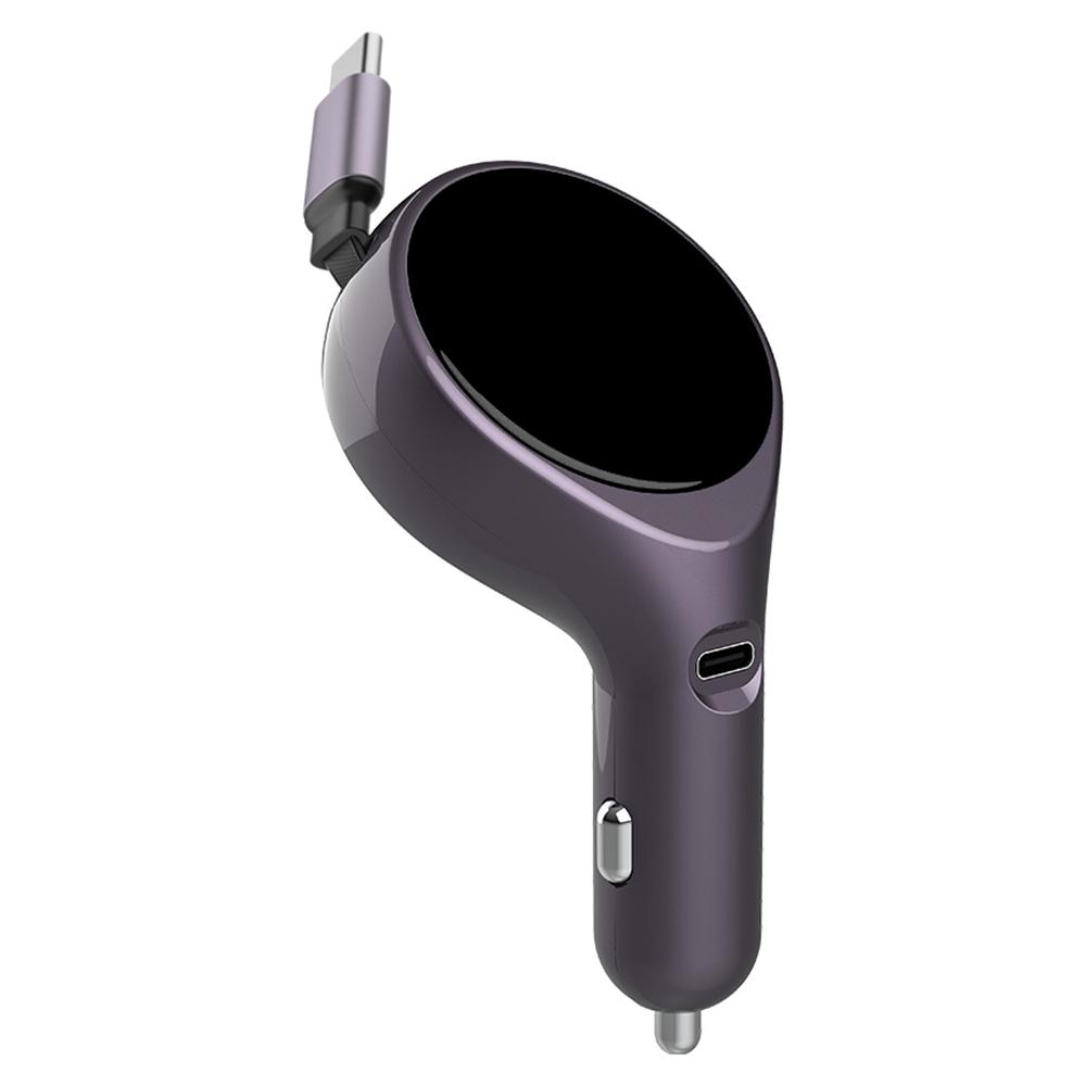 

K1 Car Charger Type C PD 20W Fast Charging Adapter with Retractable Cable Purple
