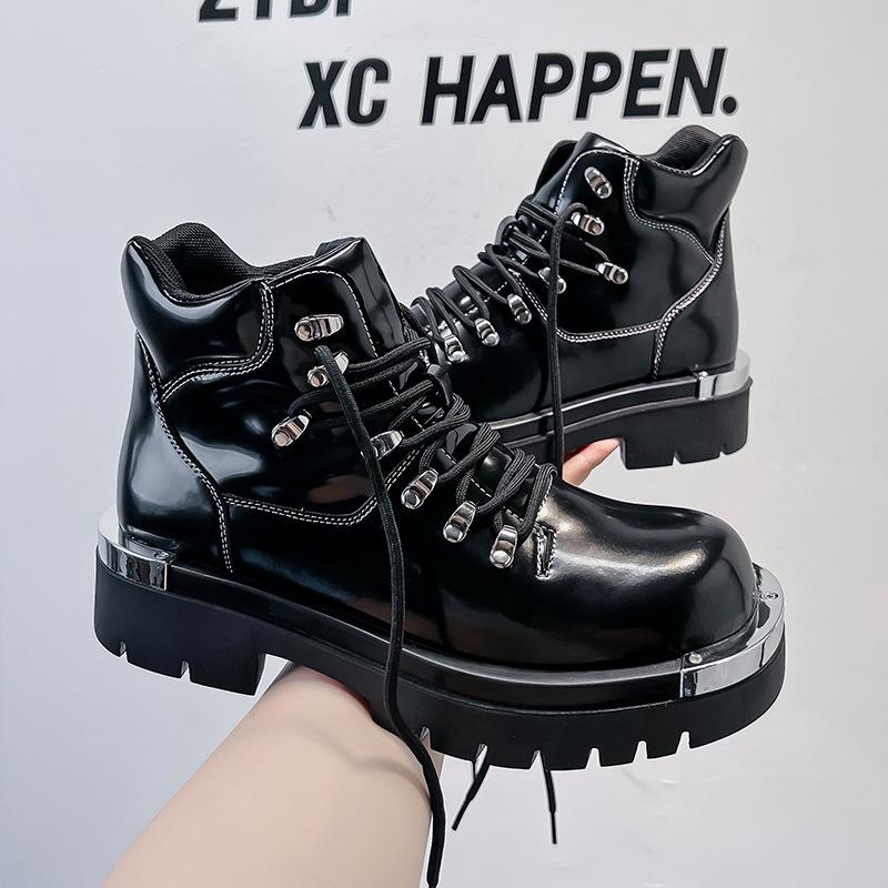 

Men s British Style Locomotive Ankle Boots Mens European American Heightening High-end Tooling Platform Short Boots Botas Hombre 38 чёрный