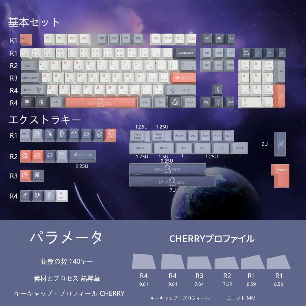 PBT Cherry Profile Japanese Mechanical Keyboards Optical Keyboards for MX Switches Keycaps, Keycaps, & (Universe)