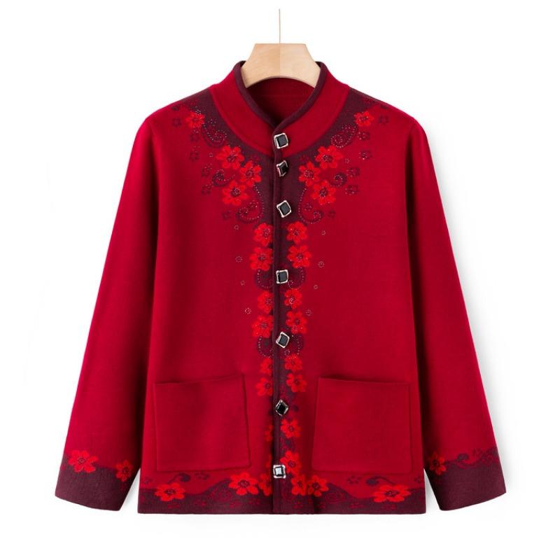 Middle-aged knitted sweater autumn sweater jacket the elderly grandmother autumn new cardigan top fashion mother outfit