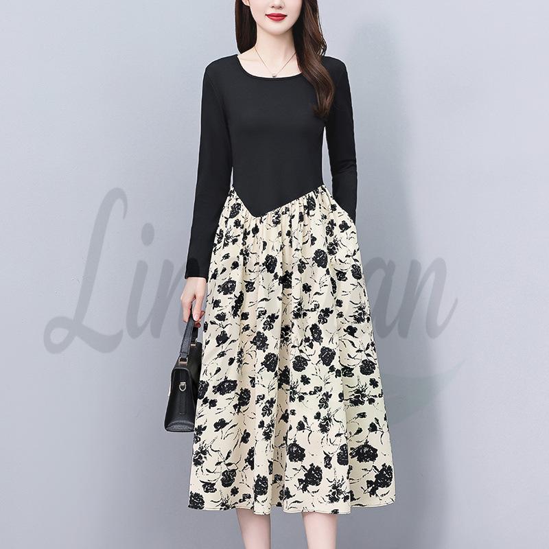 

Plus-Size Two-Piece Slimming Dress - Mid-Length, Spring/Autumn Style for Women 3XL