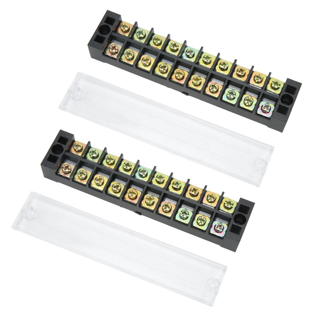 2Pcs Terminal Strip TB Fixed Large Current Dual Row Wire Barrier Block Terminal Strip with Transparent Cover 600V 35A