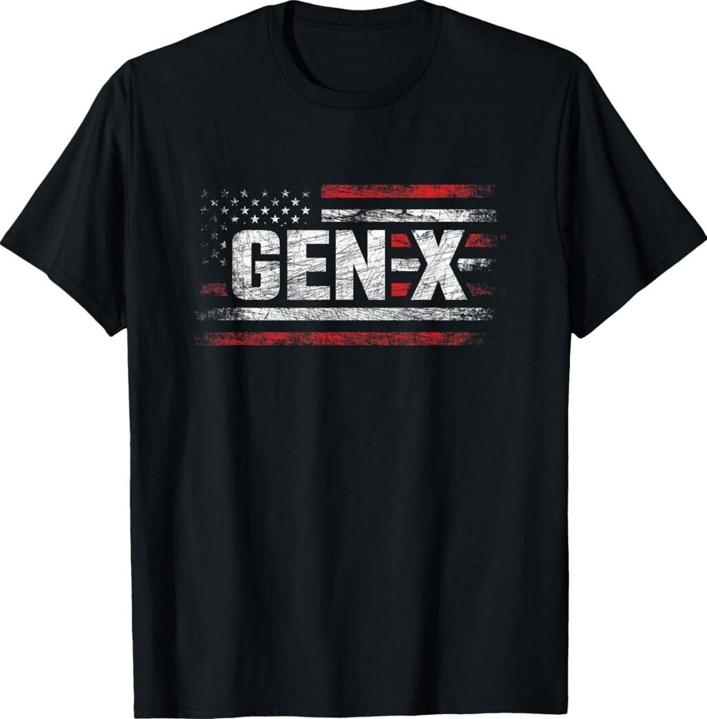 Gen X American Flag Vintage Theme Proud to Be Gen X Unisex T-Shirt XXL