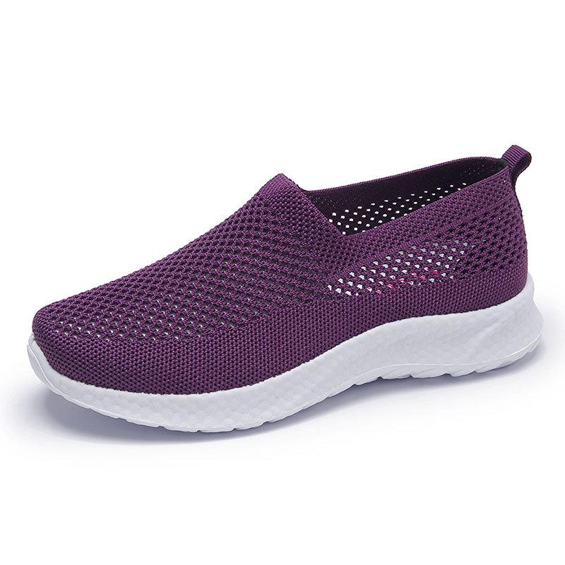 Knitted women's shoes summer hollow mesh mother shoes one pedal shallow mouth flat shoes non-slip lazy shoes