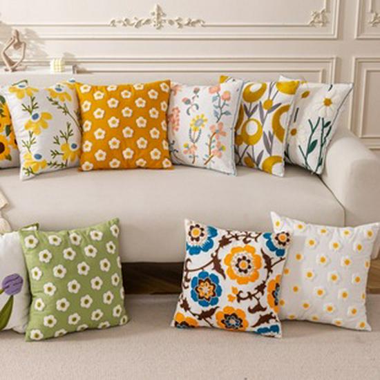 American Embroidered Yellow Floral Sofa & Bedroom Cushion Cover