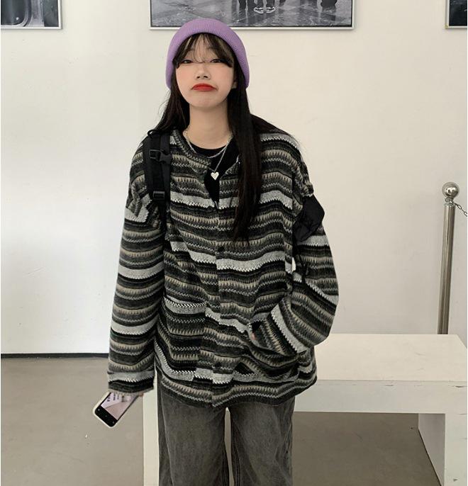 Унисекс ретро флисовый кардиган в стиле Fair Isle: Осенне-зимний жаккардовый трикотаж с дизайном color blocking M