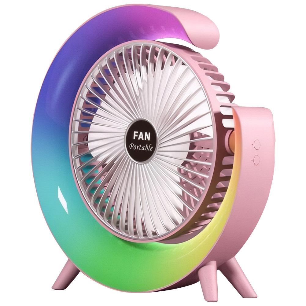 USB Portable Table Fan 3 Speeds with Colorful Light Personal Fan 180 Degree Rotatable Desktop Fan for Home Office Bedroom Dorm