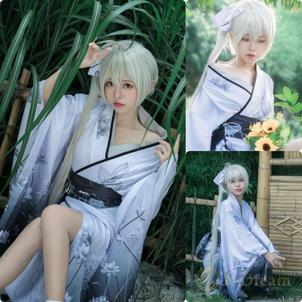 Yukata Kimono Plus Cosplay Japanese Gray R-Dream Women's Set, Yuki-onna, Size, Costume, Style, Yukata, Halloween, Festival, (Size Small)