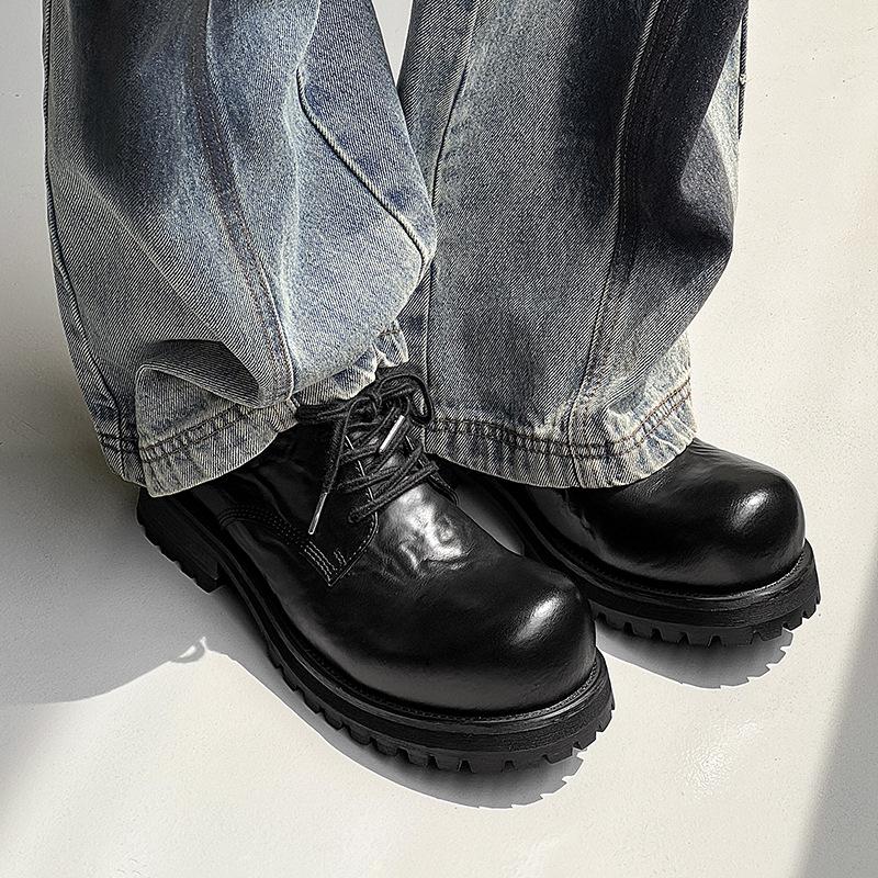 2025 new thick-soled heightened British style big head Derby shoes old retro Mickey casual leather shoes 15548-J