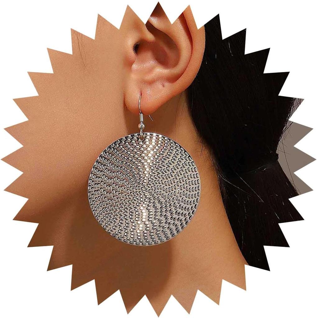 Boho Texture Disc Earrings Gold Disc Coin Earrings Vintage Disc Drop Earrings Hammered Round Circle Dangle Earrings Jewelry for Women