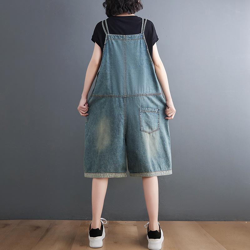 Léto Krátké Volné Velká velikost Široké nohavice Džínové overaly pro ženy Ležérní Oversized Oversized Oversize Kalhoty s náprsenkou Ramínka Džíny Dungarees