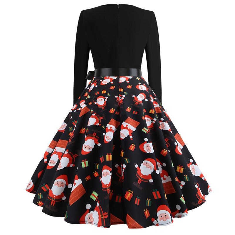 GMXIA Vestito Stampato Autunno Inverno Natale Retro Scollo Tondo Sexy