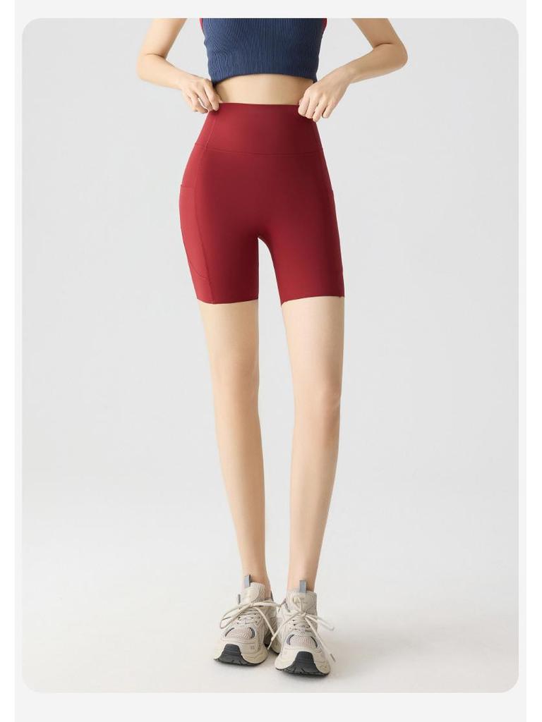 Women's High Waist Pocket Yoga Pants - Summer Three-Quarter Length, Shark Skin, Nude Feel, Hip Lifting, Thin Outward Wear