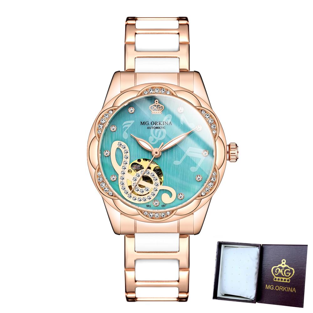New Luxury Design Women's Watch Diamond Ceramic Stainless Steel Strap Montre Femme Automatic Mechanical Relojes Para Mujer