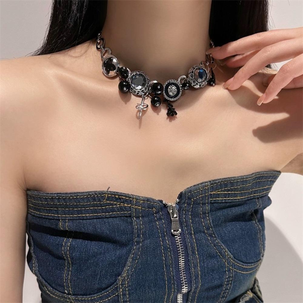Flower Rhinestone Beads Necklace Crystal Clavicle Chain Choker Charm Gothic Necklace  Gifts