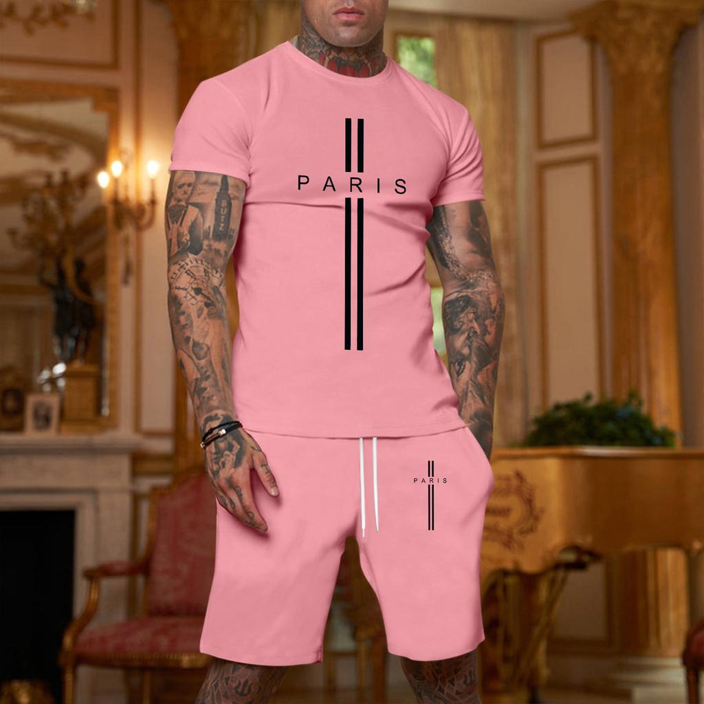 Men's Printed Plus Size Loose Short-Sleeve And Shorts Set Casual Short-Sleeve And Shorts Set