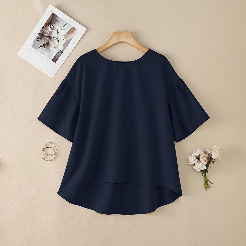 ZANZEA Lässige Bluse mit Rundhalsausschnitt und 3/4-Ärmeln für Damen
