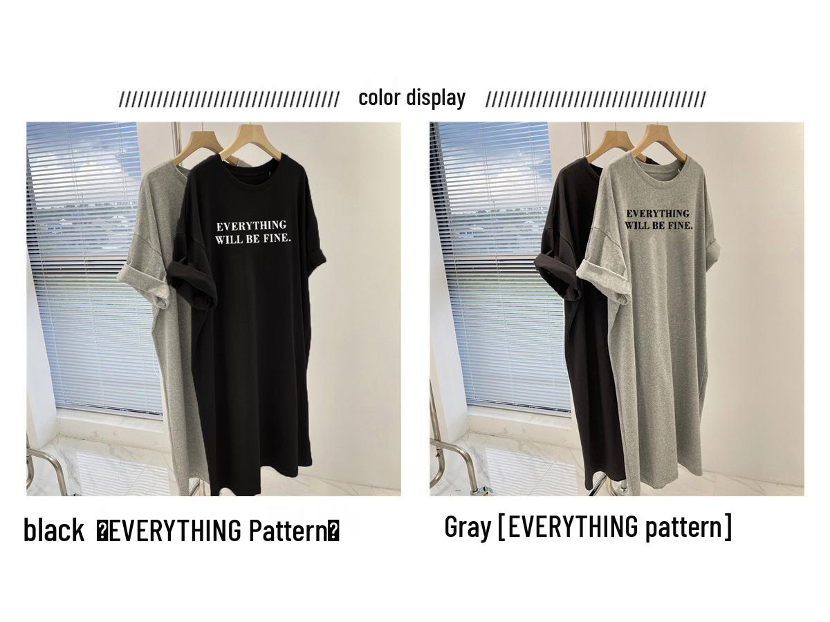 

2026 Women s Black Mid-Length Korean Style Loose T-Shirt Dress with Short Sleeves and Age-Reducing Design L for 106-120 lbs