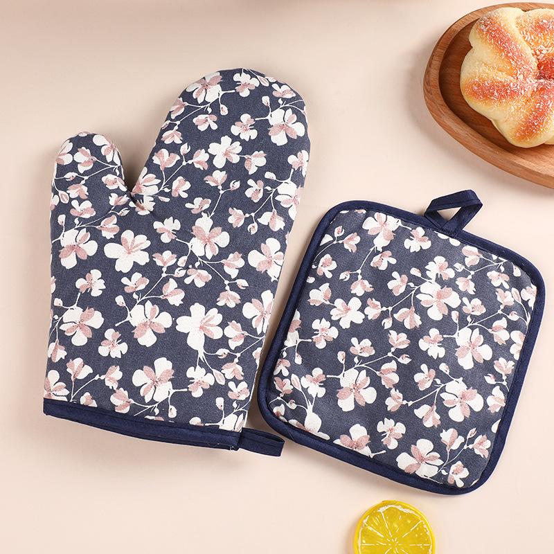 

Новый набор перчаток для выпечки, микроволновая изоляция, термостойкие хлопковые перчатки, набор противоожоговых подушечек темно-синий