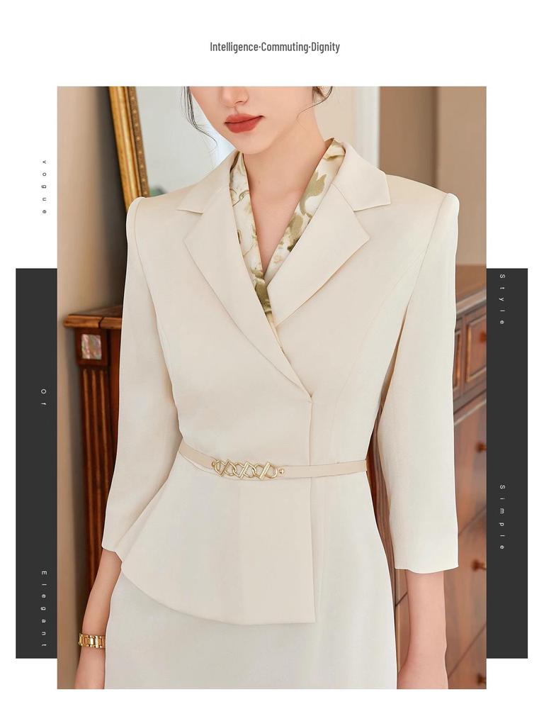 Nine-Sleeve Pleated Two-Piece Professional Dress - Spring/Autumn Style