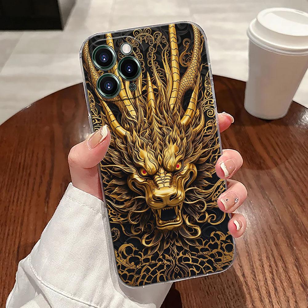 Cute Black White Dragon Transparent Case For Apple iPhone 17 16 15 14 13 12 11 Pro Max 16 Plus 16E 17Air 17Pro Phone Cover Funda