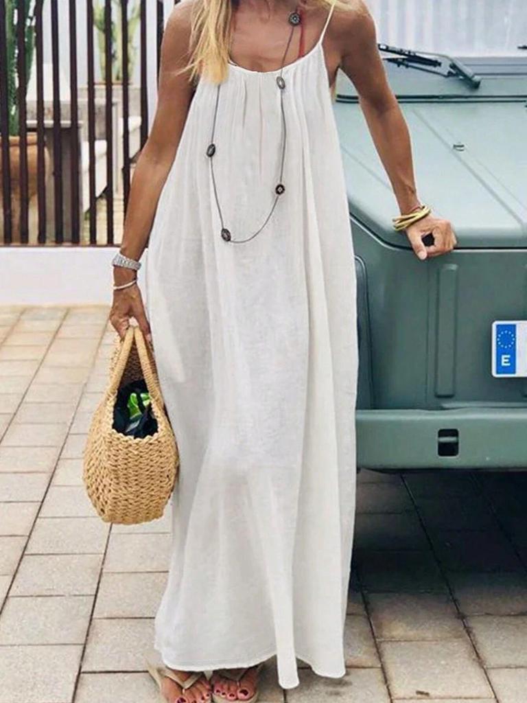 2025 European Summer Women's Bohemian Backless Spaghetti Strap Beach Dress