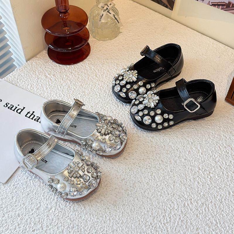 Autumn New Products Children Crystal Shoes Sparkle Rhinestone Bow Performance Shoes Princess Shoes