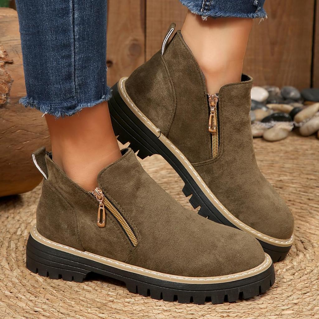 Boots for Women Low Heel,Women's Boots & Booties Low Heel Arch Vintage Retro Support Booties Short Flat Booties Side Zipper Walking Outdoor