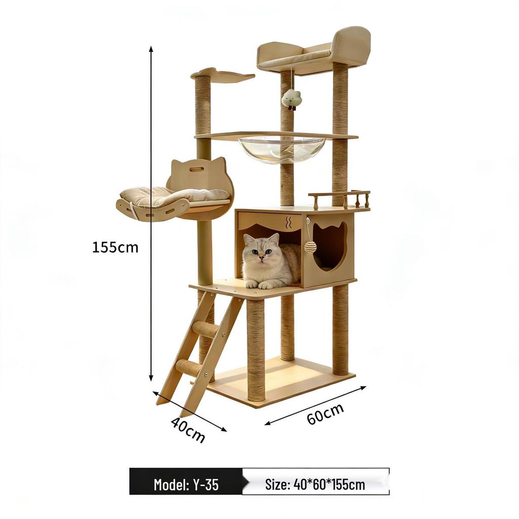 Custom Cat Tree & Bed: Space Capsule Design with All-Season Jumping Platform & Large Scratching Post