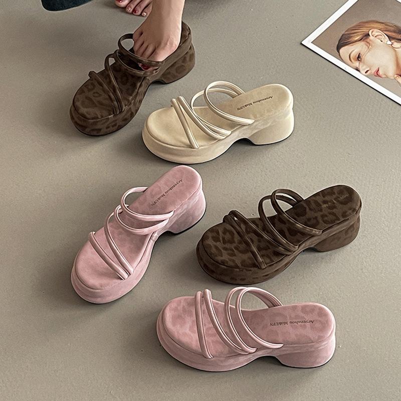 Modne buty Retro Cienkie paski Gruba podeszwa Kapcie Nowe Modne Sandały Damskie
