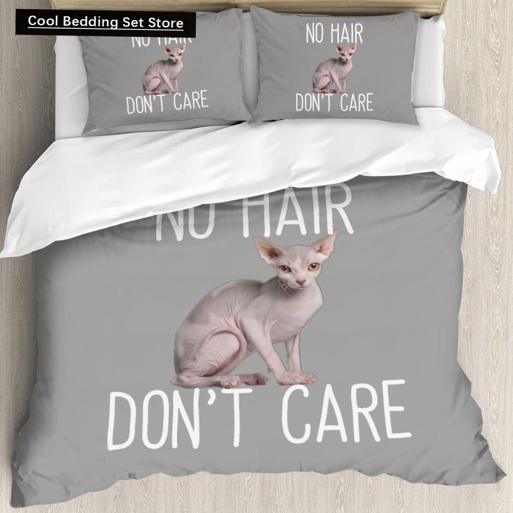 Sphynx Cat King Queen Duvet Cover Lovely Pet Kitty Bedding Set for Kids Teens Adults Animal Grey 2/3pcs Polyester Quilt Cover