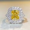 S925 Sterling Silver Radiant Cut Yellow Diamond Ring for Women – High-End Square Design, Cross-Border Bestseller