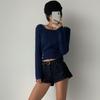 New Arrivals Open Run Women Cable Design Square Neck Crop Button Long Sleeve Kni
