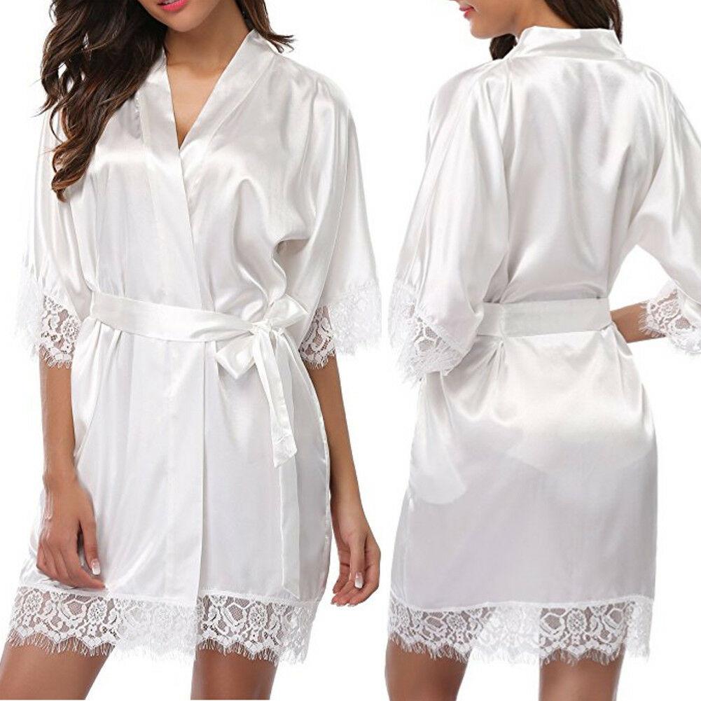 Silk Plain Womens Satin Robes Bridal Wedding Bridesmaid Bride Gown Robe Bath