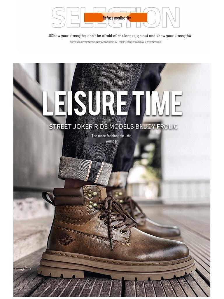 Men's Retro High-Top British Style Leather Motorcycle Boots