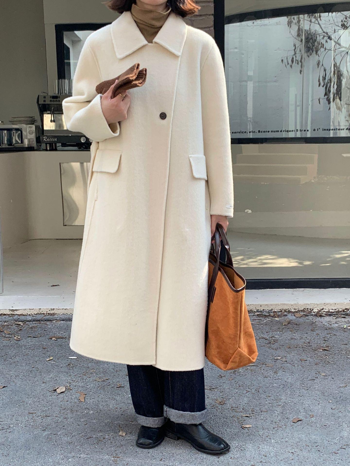 

Ветрозащитное повседневное универсальное шерстяное пальто женское двустороннее ручной работы универсальное высококлассное шерстяное пальто M светло-бежевый