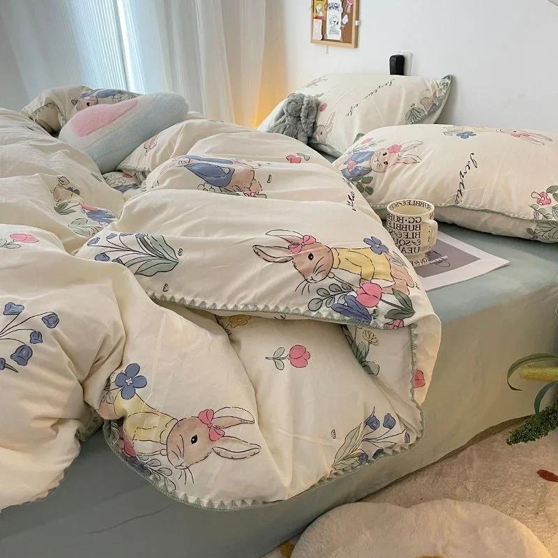 Bedding Set  Girls Cherry  Soft Washed Cotton Bed Sheet Queen King Size Duvet Set  Comforter Set Pillowcase Bed Linens