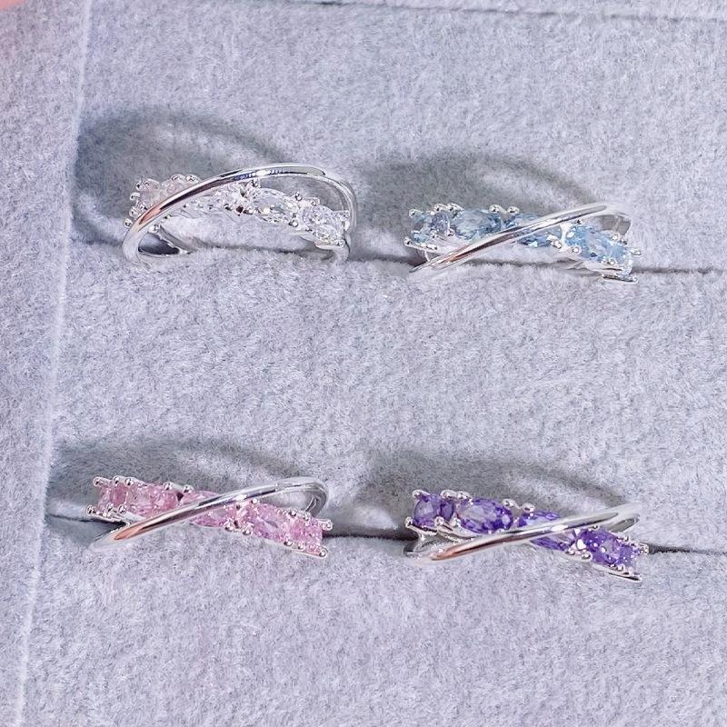 Cross Colored Treasure Personalized Row Diamond Colored Zircon Galaxy Track Ring Sweet Cool Niche Light Luxury High Sense Ring Woman