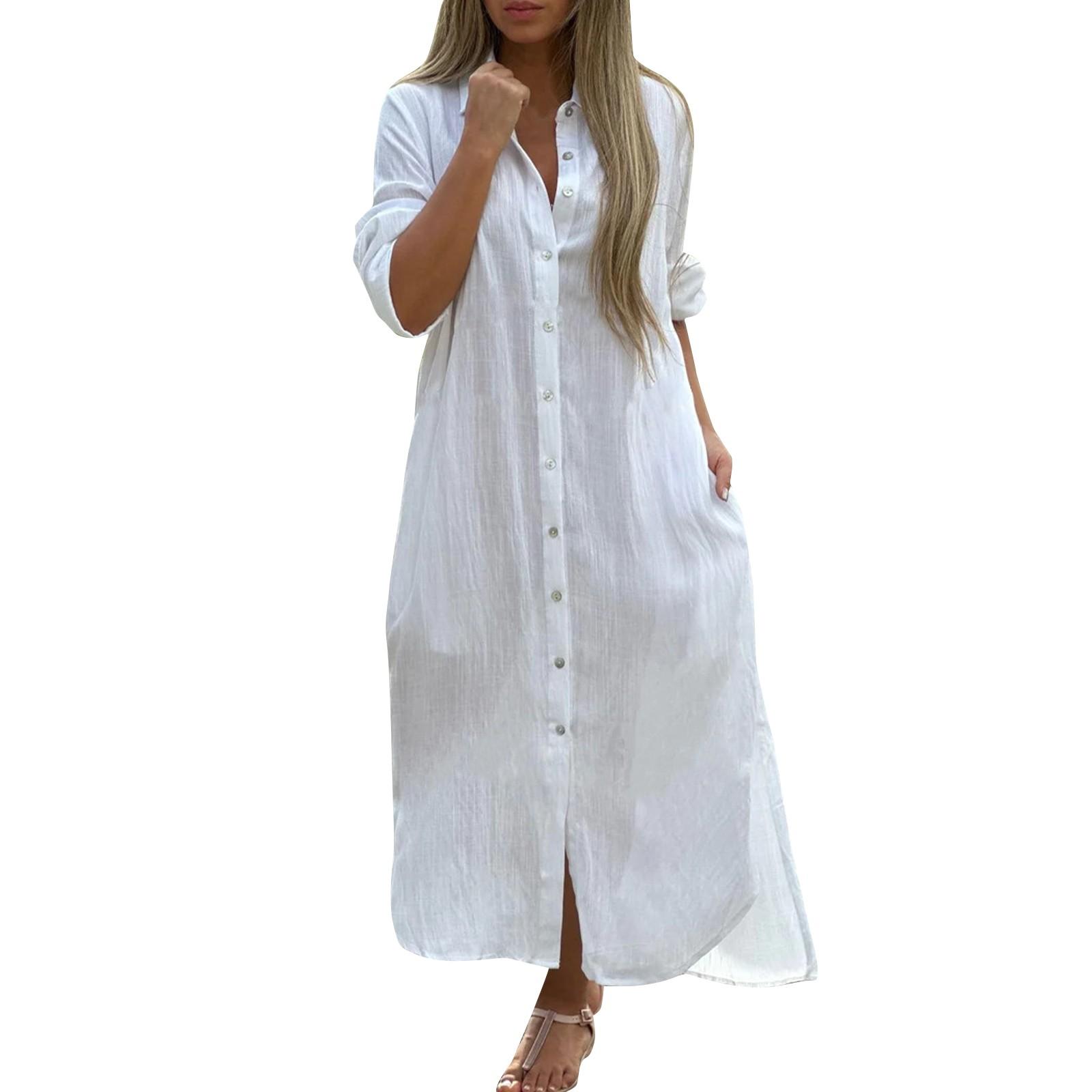 Women s Cotton And Linen Fashionable Casual Long Sleeved Cardigan Dress XL белый